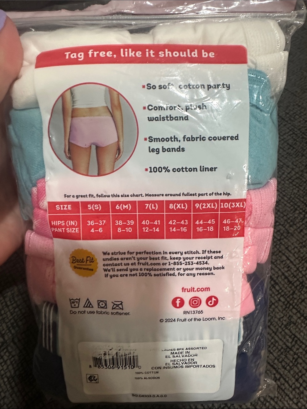 Fruit of the Loom 6-Pack Cotton Boy Shorts - Pastel Mix - Picture 2 of 2